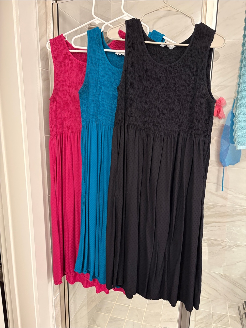 Croft and Borrow Size Large- Smocked Tank Midi Dress - Black, Teal, Fuchsia